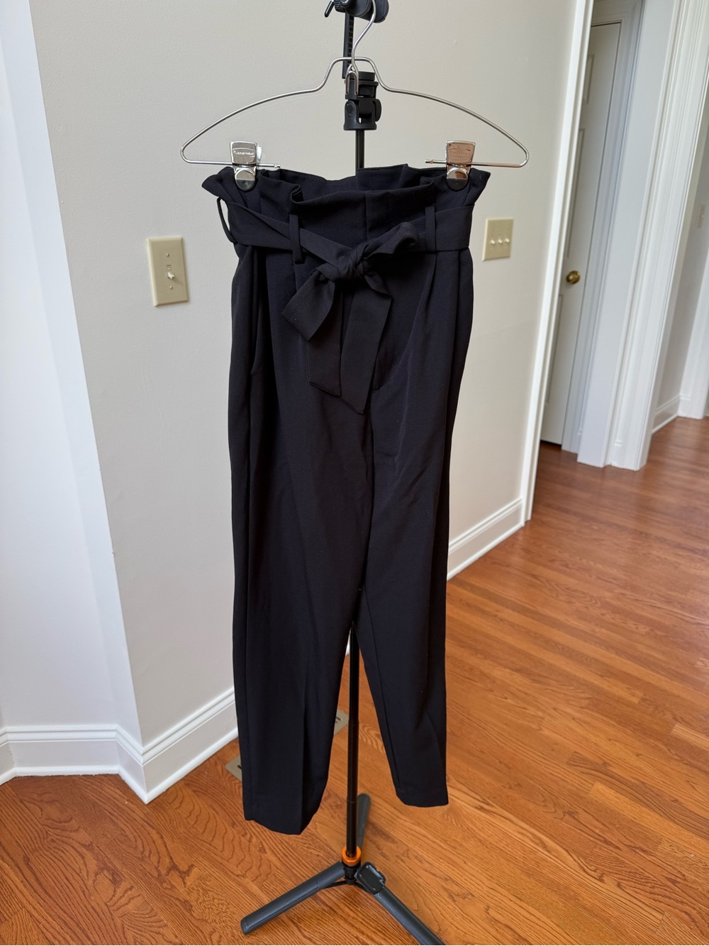 H&M Black Paperbag Waist Trousers with Tie Belt